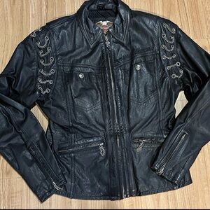 Harley-Davidson Black Leather Jacket with Chain Trim